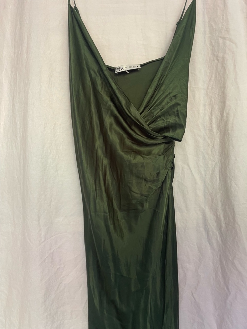 Zara Satin Slip Dress Ruched Side Midi Maxi Cocktail & Evening Wear Size L NEW - Picture 11 of 16